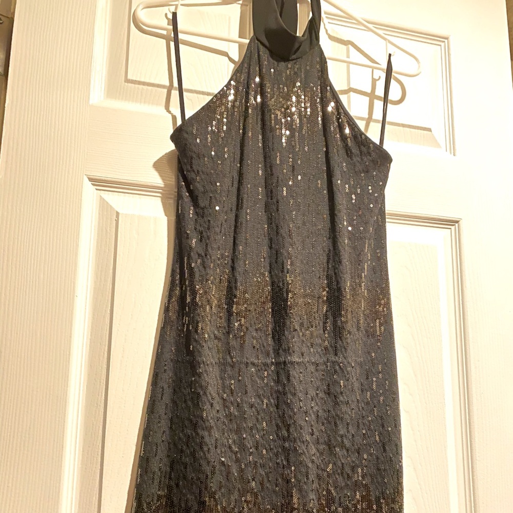 Black sequin halter party dress